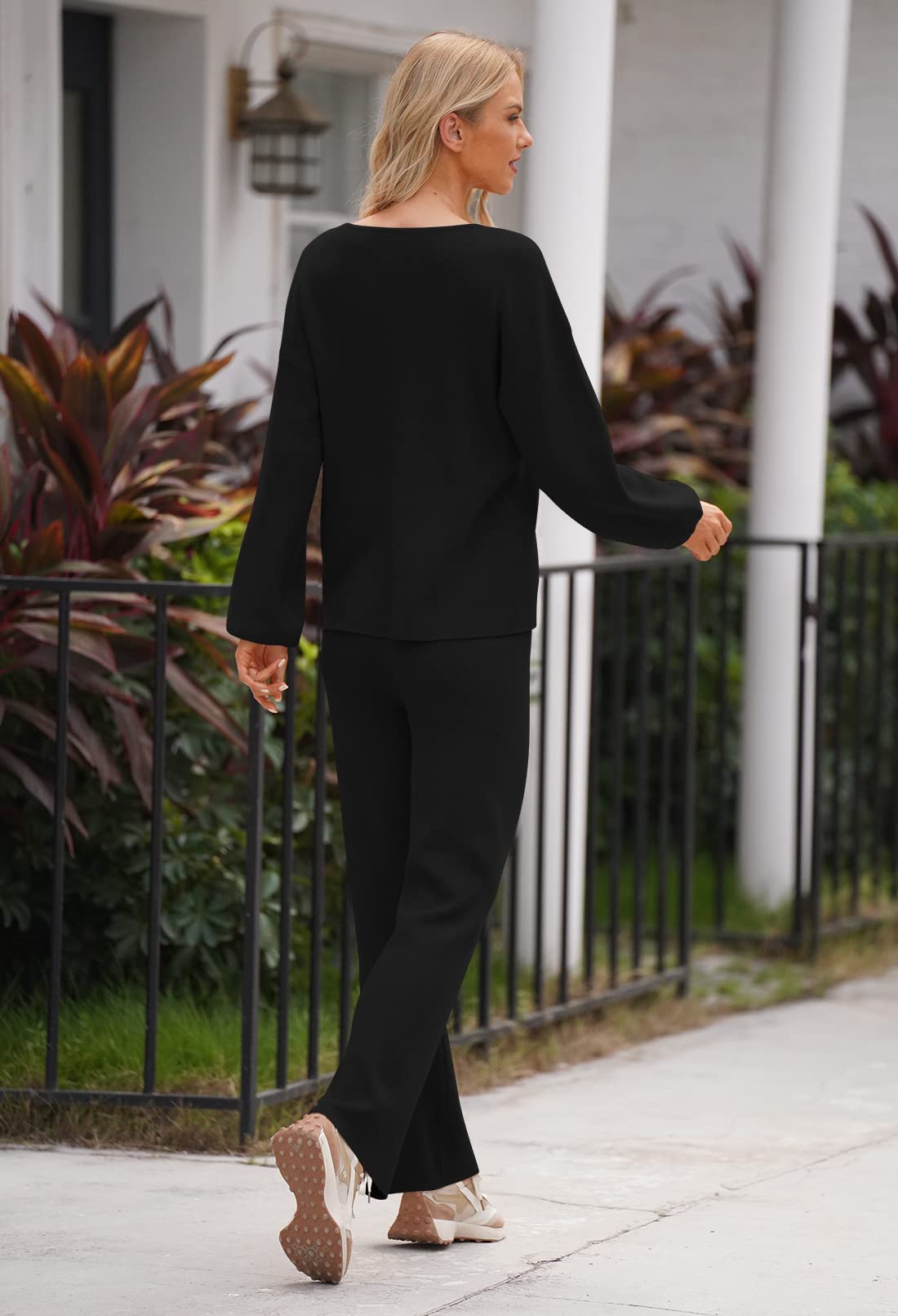 Two Piece Sleepwear for Women High Waist Pullover Sweatsuits Leisure Wear Sets Monochromatic Sweatsuit Activewear Black M