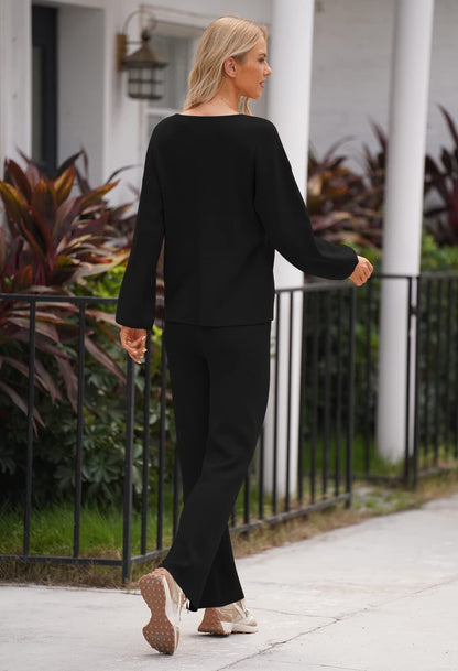 Two Piece Sleepwear for Women High Waist Pullover Sweatsuits Leisure Wear Sets Monochromatic Sweatsuit Activewear Black M