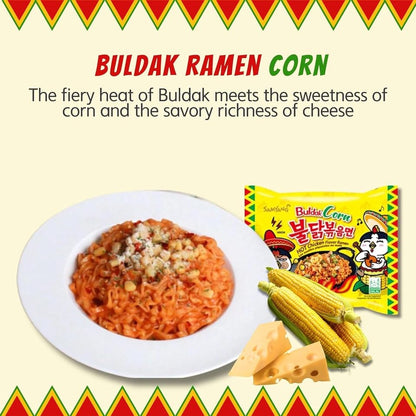 Samyang Buldak Hot Spicy Chicken Ramen Noodle Korean Stir-Fried Ramen (10, 2 Carbonara, Cheese, Cream Carbonara, 2X Spicy, Habanero Lime, Quattro Cheese, Original, Stew, Tom Yum)