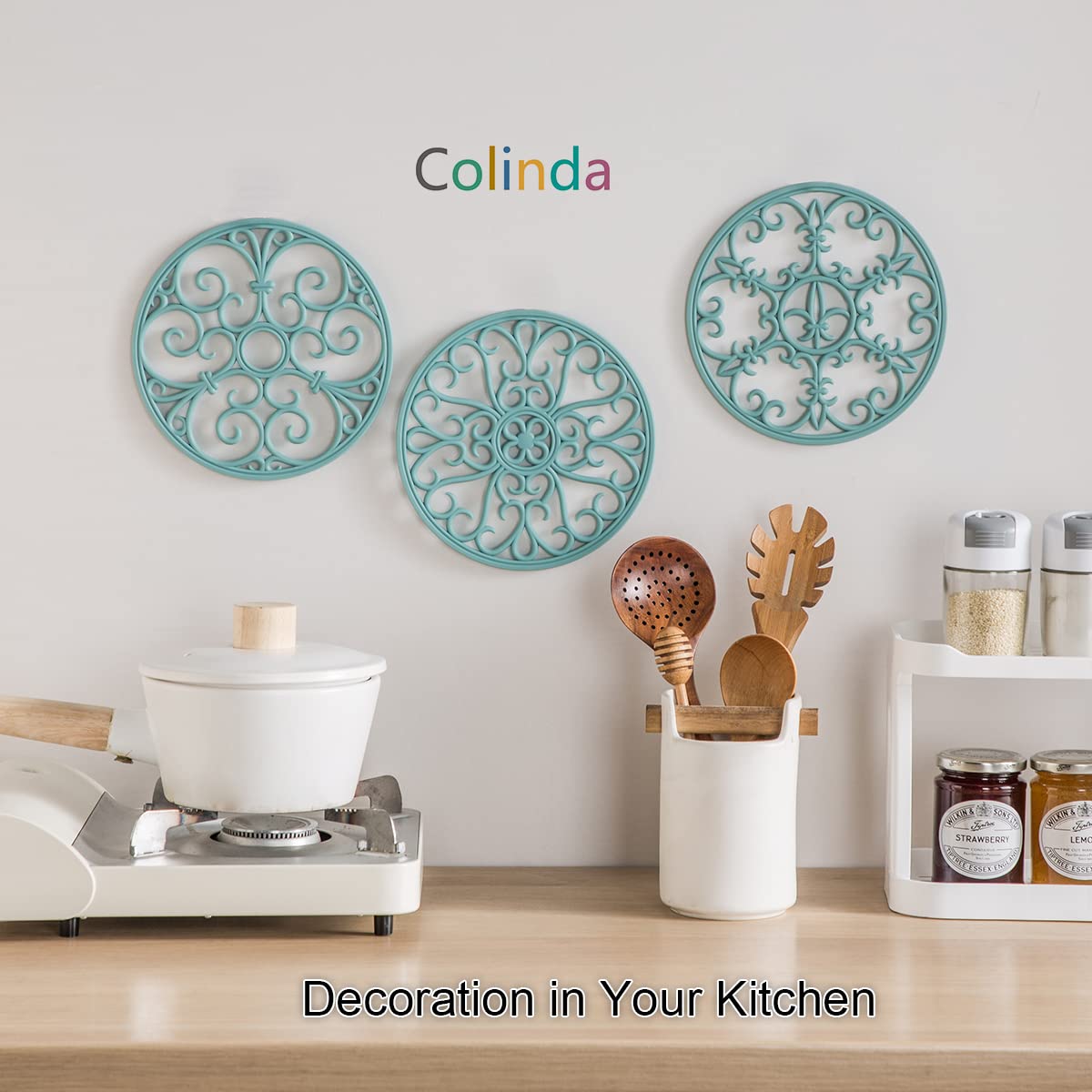 Silicone Trivet Mat - Non-Slip & Heat Resistant Kitchen Pads for Countertops & Table - Trivets for Hot Dishes & Cookware - Pot Holder for Pots & Pans - Turquoise, Set of 3