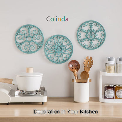 Silicone Trivet Mat - Non-Slip & Heat Resistant Kitchen Pads for Countertops & Table - Trivets for Hot Dishes & Cookware - Pot Holder for Pots & Pans - Turquoise, Set of 3