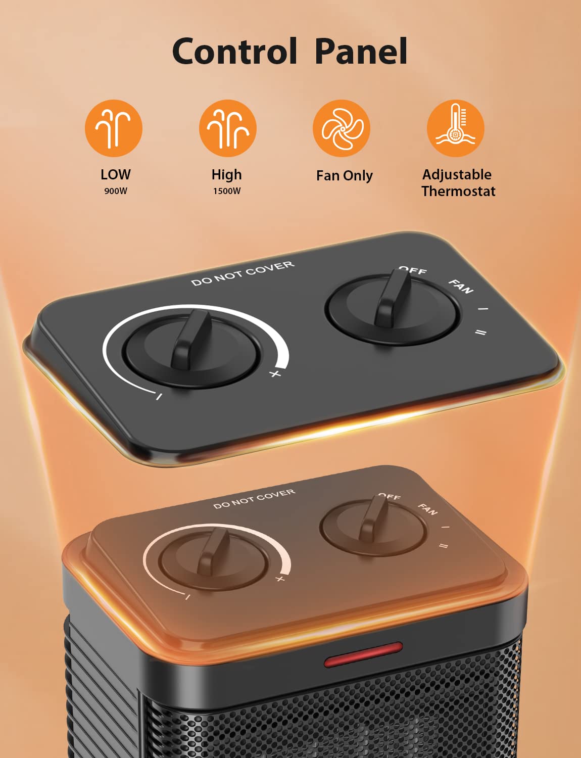 1500W Small Space Heater for Indoor Use, PTC Ceramic Space Heater with Thermostat, 3 Modes, Safety Quiet Heating, Multiple Protection, Portable Heater for Office Room Desk Use