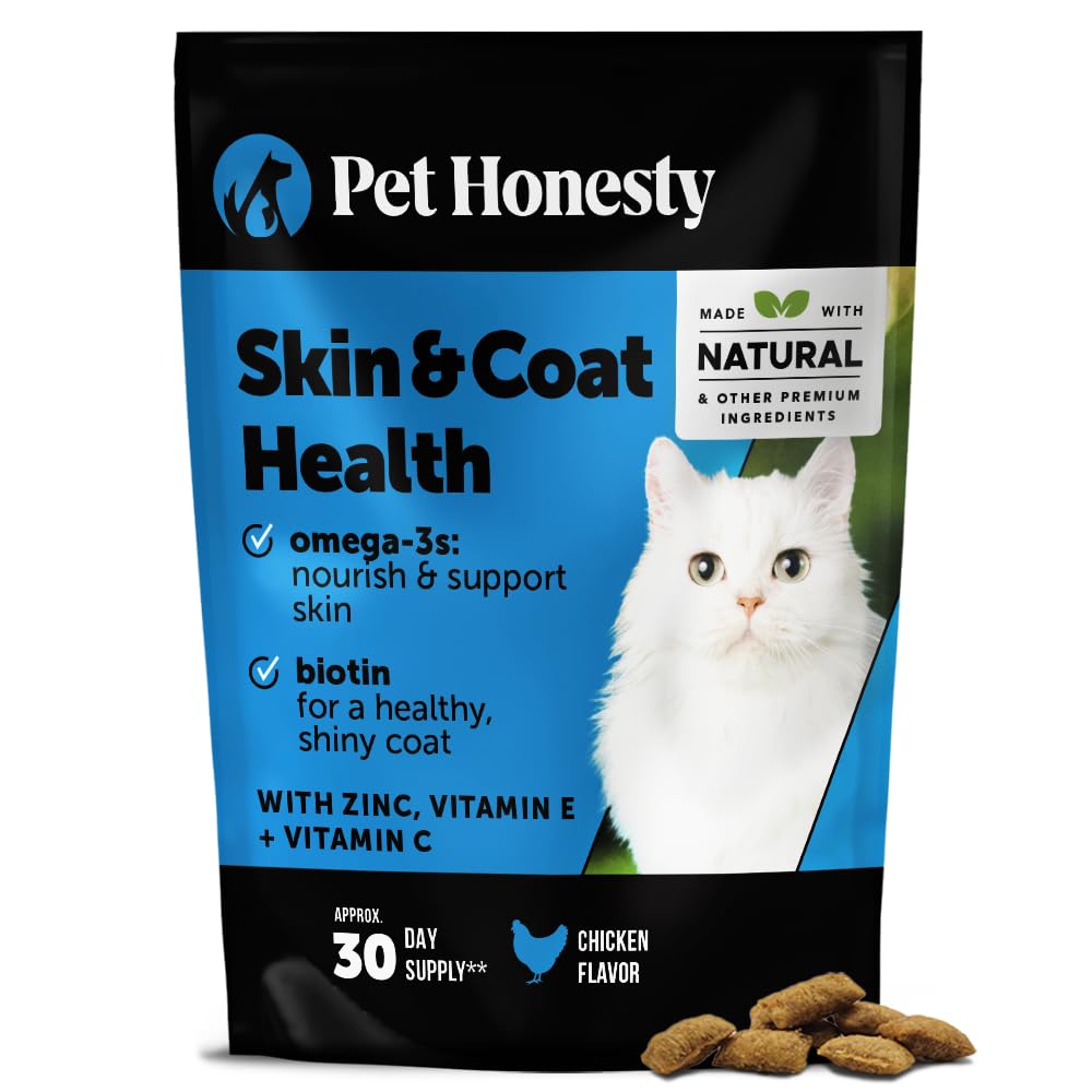 Cat Skin & Coat Health Crunchy & Creamy Chews - Omegas, Vitamin C + E, Biotin Supplement, Soothes Skin and Promotes Shiny Coat, Cat Supplements & Vitamins - Chicken (30-Day Supply)