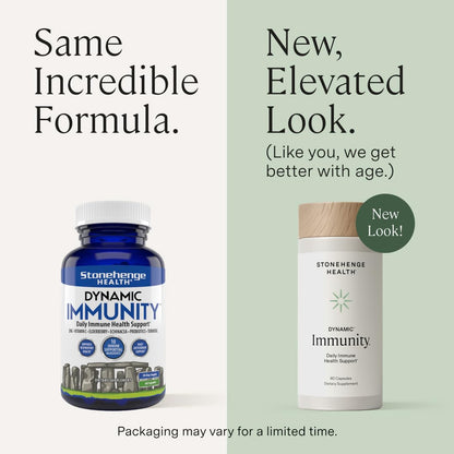Stonehenge Health Dynamic Immunity Daily Supplement 10-in-1 Immune Boosters Zinc, Elderberry, Echinacea, Vitamin C & Probiotic L. Acidophilus – Supports Immune System & Respiratory Health, 60 Capsules