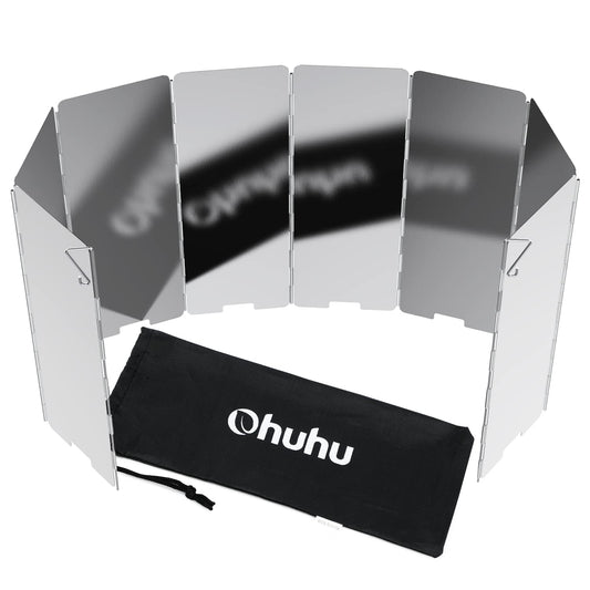 Camp Stove Windscreen, Ohuhu Camping Stove Windscreen 8 Plates Aluminum Folding Portable Camping Stove Windshield Grill Wind Screen for Camp with Carry Bag for Camping Hiking Picnic Backpacking