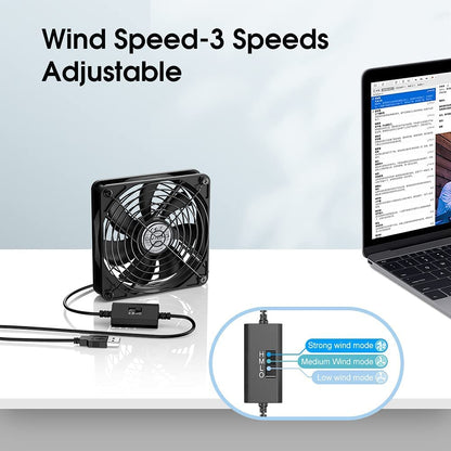 ELUTENG 120mm Fan With 3 Speed 5V USB Powered Case Fan 1500PRM Gaming PC Portable Cooling Suitable for Tablet TV Receiver Router DVR Play Station Xbox Computer and More