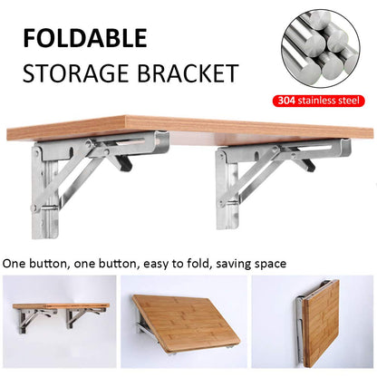 Storystore Folding Shelf Brackets - 10 Inch Heavy Duty Stainless Steel Collapsible Shelf Bracket for Bench Table, Space Saving DIY Bracket, Max Load: 550lb （2 PCS）