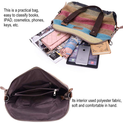 SNUG STAR Canvas Handbag Multi-Color Striped Lattice Cross Body Shoulder Purse Bag Tote-Handbag for Women (Multi Color D)