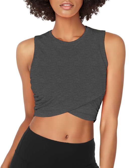 Sanutch Workout Fitness Casual Basic Crop Tops Athletic Gym Crop Tops Cropped Tank Tops for Women Heather Gray M