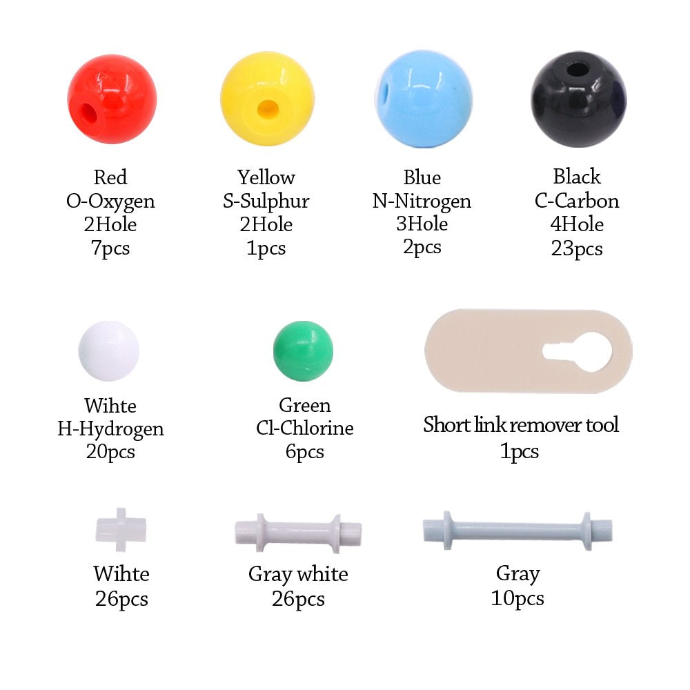 Swpeet 122 Pcs Organic Chemistry Molecular Model Student and Teacher Kit, Molecular Model Set for Inorganic & Organic Chemistry - 59 Atoms & 62 Links & 1 Short Link Remover Tool