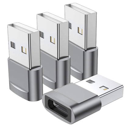 USB C Female to USB Male Adapter (4-Pack), Type C to USB A Charger Converter for iPhone 16 15 14 13 12 11 Plus Pro Max, Samsung Galaxy S24 S23 S22 Ultra, Apple iWatch Watch Series 7 8, AirPods, iPad