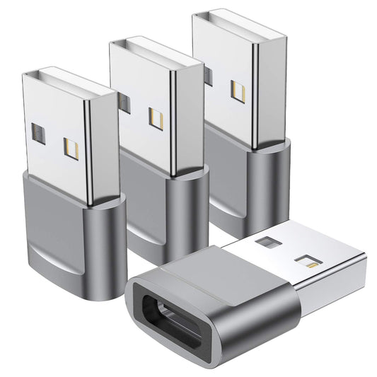 USB C Female to USB Male Adapter (4-Pack), Type C to USB A Charger Converter for iPhone 16 15 14 13 12 11 Plus Pro Max, Samsung Galaxy S24 S23 S22 Ultra, Apple iWatch Watch Series 7 8, AirPods, iPad