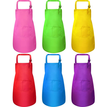Syhood 6 Pieces Kids Apron with Pocket Adjustable Children Chef Apron for Baking Painting Cooking (Fresh Color, Large)
