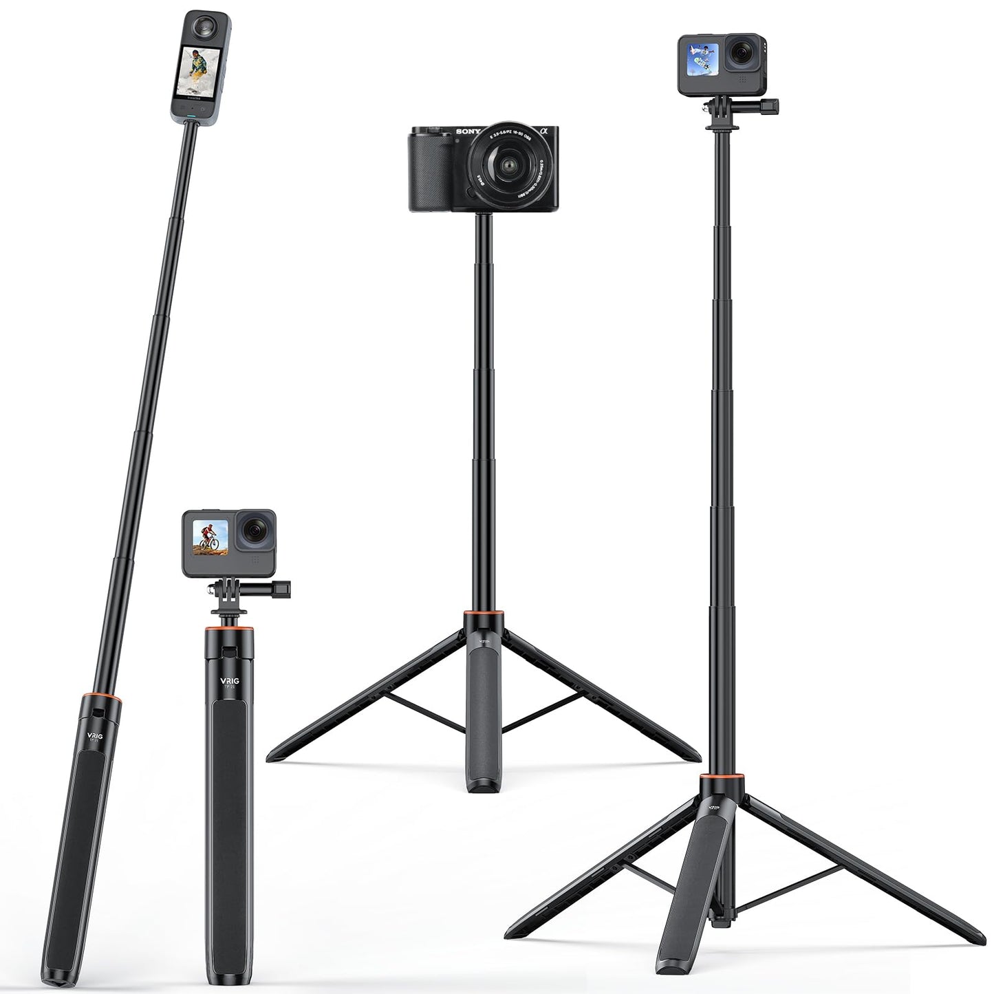 UURig TP21 54inch Telescopic Selfie Stick Long with Tripod, Waterproof Hand Grip with 1/4" Screw for Insta360 X5/X4 /X3/X2 /ACE PRO, DJI Osmo Action 5Pro/4/3,Pocket 3,GoPro Hero 13 12 11 10 9