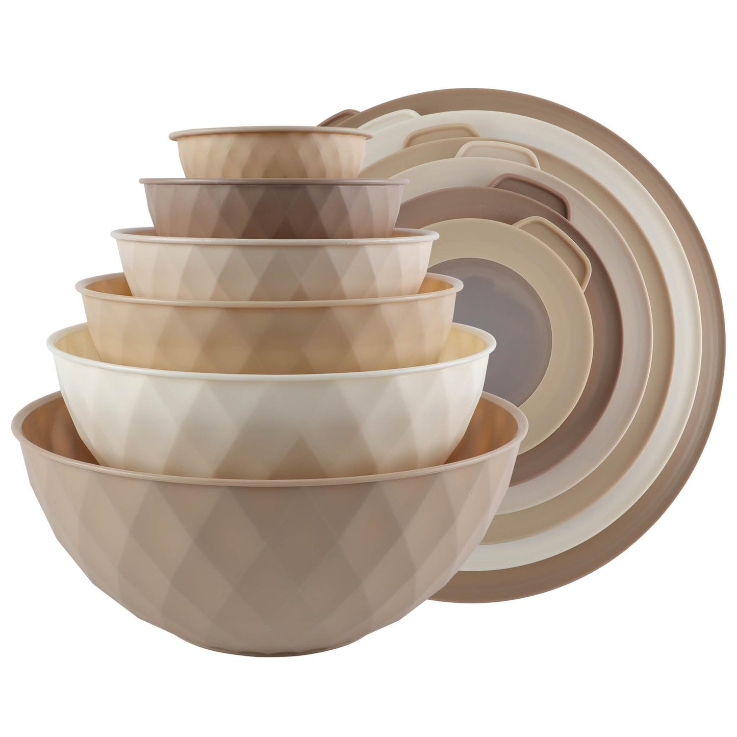 COOK WITH COLOR Mixing Bowls with Lids - 12 Piece Plastic Nesting Bowls Set includes 6 Prep Bowls and 6 Lids, Diamond Design - Microwave Safe