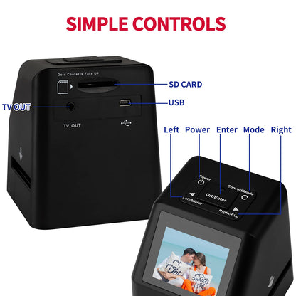 Digital Film & Slide Scanner – Converts 35mm 110 135 126KPK Super 8 & 8mm Film Negatives & Slides to High-Resolution 22 MP JPEG Images, Built-in 128MB Memory, 2.4 LCD Screen (Black)