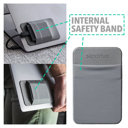 Slipdrive - Portable Hard Drive Sleeve for Laptop - SSD Solid State Drive - Reusable Adhesive - 5” x 3.2” Stick on External Hard Drive Carrying Case - Travel Pocket Pouch (Small, Gray)