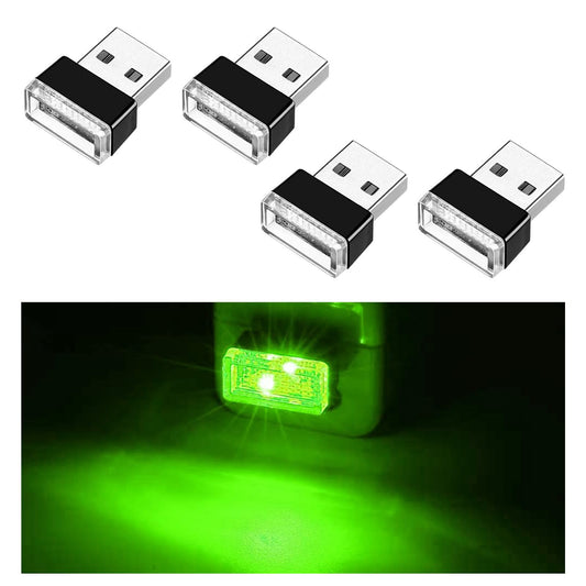 Ziciner 4 PCS USB LED Car Interior Atmosphere Lamp, Portable Mini LED Night Light, Plug-in USB Interface Trunk Ambient Lighting Kit, Universal Car Interior Accessories (Green)