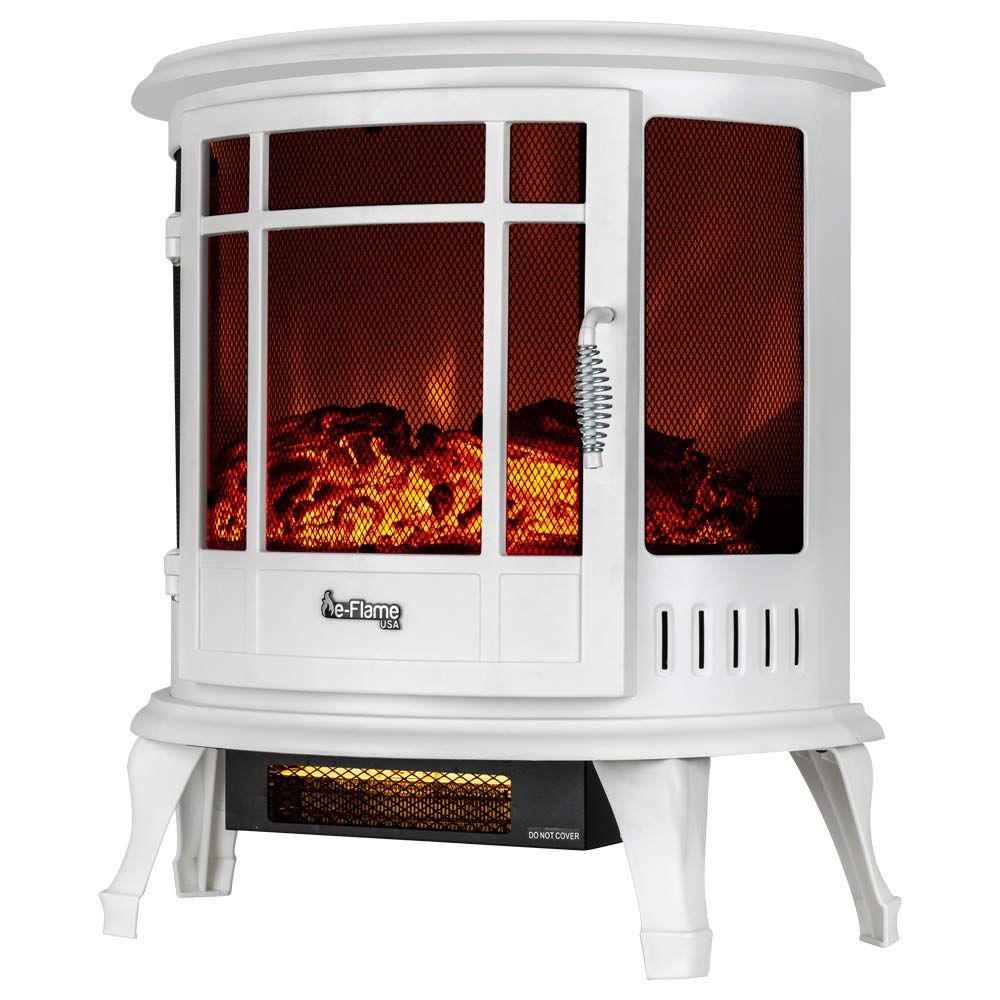 e-Flame USA Regal Freestanding Electric Fireplace Stove - 3-D Log and Fire Effect (White)