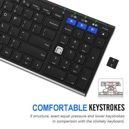 Arteck HB193 Universal Bluetooth Keyboard Multi-Device Stainless Steel Full Size Wireless Keyboard for Windows, iOS, Android, Computer Desktop Laptop Surface Tablet Smartphone Rechargeable Battery