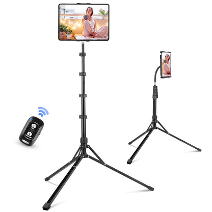 Aureday Adjustable Tripod Stand, 67” Height, Tablet Holder for iPad mini/Air/Pro, Kindle, Switch, Smartphones, 4.7”-12.9” Devices