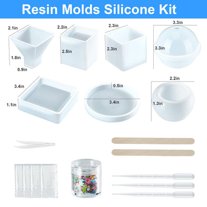 Resin Molds Silicone Kit 20Pcs,Epoxy Resin Molds Including Sphere,Cube,Pyramid,Square,Round, Used for Create Art,DIY,Coasters,Candles.Bonus Decorative Sequins and The Complete Set Tools