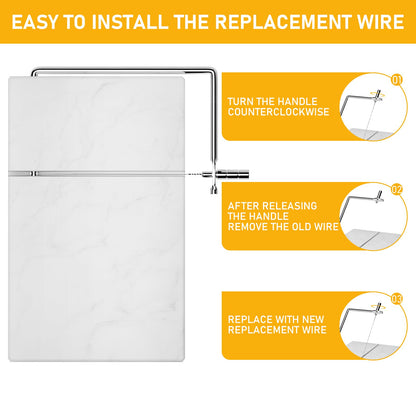 TOPULORS Cheese Slicer with 5 Replacement Upgrade Thick Cutting Wires - Heavy Duty 5"x8" Handheld Marble Board Cutter for Block Cheese, Butter - Kitchen Gadget Slicers Tool - White