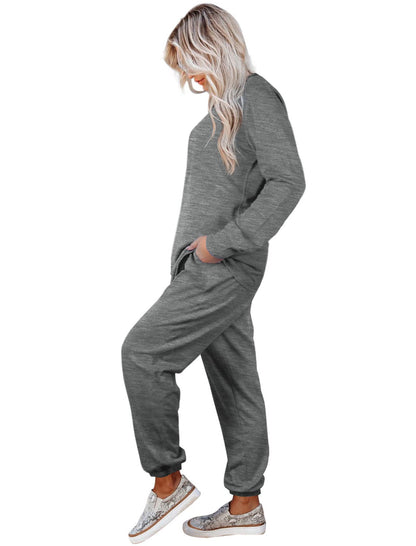 Aloodor Pajama Set for Women 2 Piece Long Sleeve Fall Clothes Lounge Sets Soft Sleepwear Gray XL
