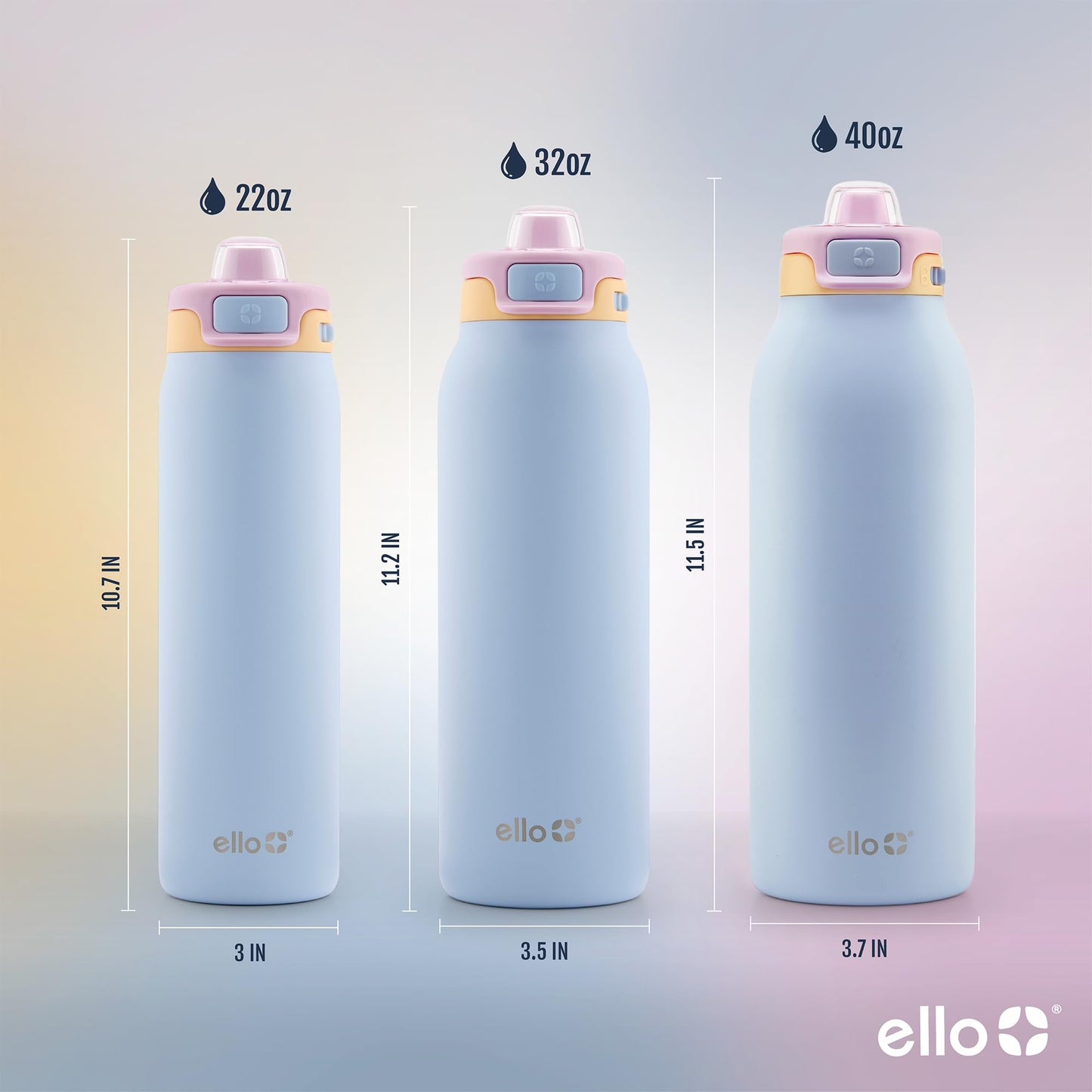 Ello Pop & Fill 22oz Stainless Steel Water Bottle with Quick Fill Technology, Double Walled and Vacuum Insulated Metal, Leak Proof Locking Lid, Sip and Chug, Reusable, BPA Free, Coastal Sunrise