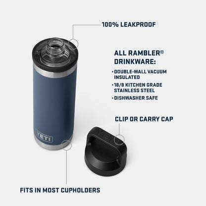 YETI Rambler 18 oz Bottle, Vacuum Insulated, Stainless Steel with Chug Cap, Navy
