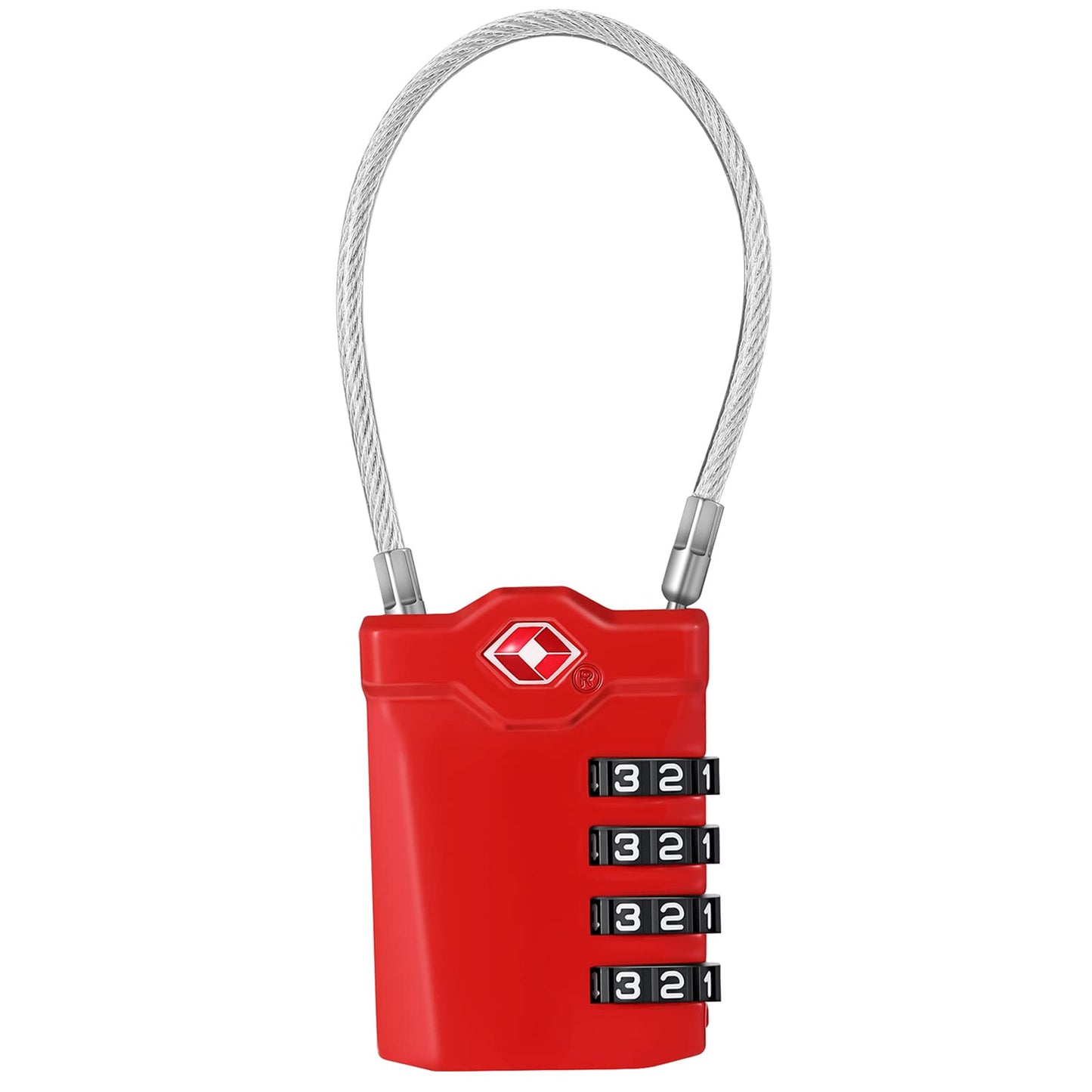 ZHEGE TSA Cable Luggage Lock, 4 Digit Zipper Lock with Open Alert Indicator, Easy to Read White Number Lock for School Gym Locker, Backpack, Suitcase, Laptop Bag (1 Pack, Red)