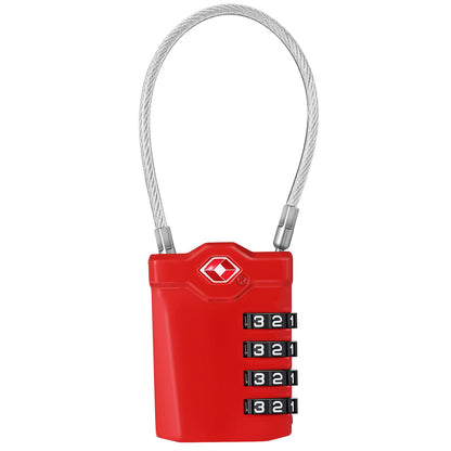 ZHEGE TSA Cable Luggage Lock, 4 Digit Zipper Lock with Open Alert Indicator, Easy to Read White Number Lock for School Gym Locker, Backpack, Suitcase, Laptop Bag (1 Pack, Red)