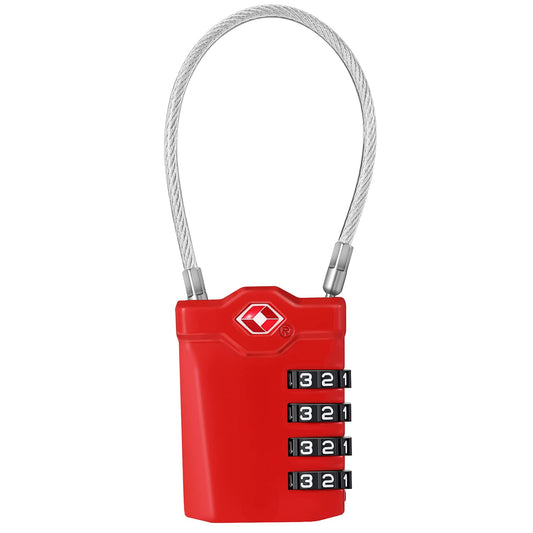 ZHEGE TSA Cable Luggage Lock, 4 Digit Zipper Lock with Open Alert Indicator, Easy to Read White Number Lock for School Gym Locker, Backpack, Suitcase, Laptop Bag (1 Pack, Red)