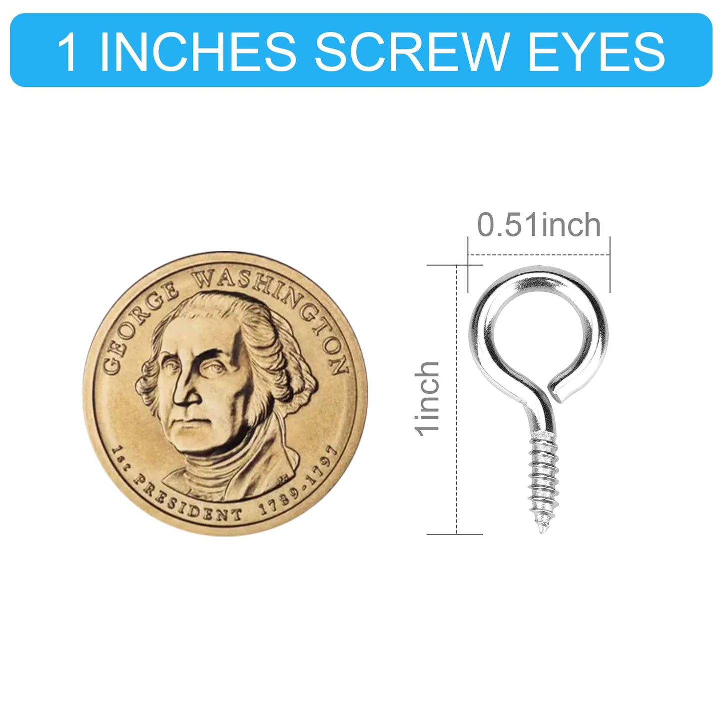 Aovchei Eye Screws, 50Pcs 1 inches 304 Heavy Duty Stainless Steel Screw Hooks, Self Tapping Eye Bolts, Indoor & Outdoor for Hanging Artwork