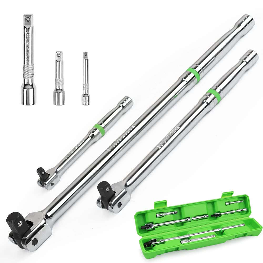 SWANLAKE 6PC Breaker Bar Set,1/4", 3/8" & 1/2" Drive,Heavy Duty Breaker Bars, 6-inch, 10-inch, 15-inch Length with 180° Rotatable Head