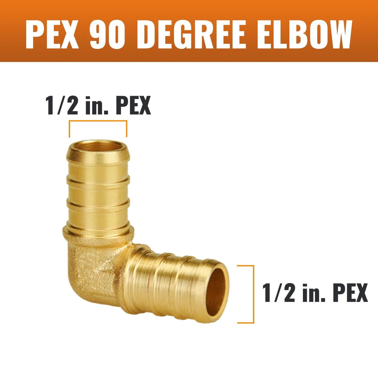 SUNGATOR Pex Fittings 1/2 Inch, 25-Pack 1/2" Pex 90 Degree Elbow, No Lead Brass, NSF, UPC Certified