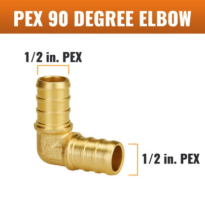 SUNGATOR Pex Fittings 1/2 Inch, 25-Pack 1/2" Pex 90 Degree Elbow, No Lead Brass, NSF, UPC Certified