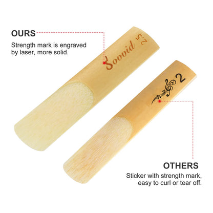 Sovvid 10 Pack Professional Alto Saxophone Reeds with Plastic Box, Strength 2.5 Alto Sax Reeds, Laser Engraved Marking & Thinner Reed Tip for Easy of Play, Traditional Reeds for Saxophone Alto