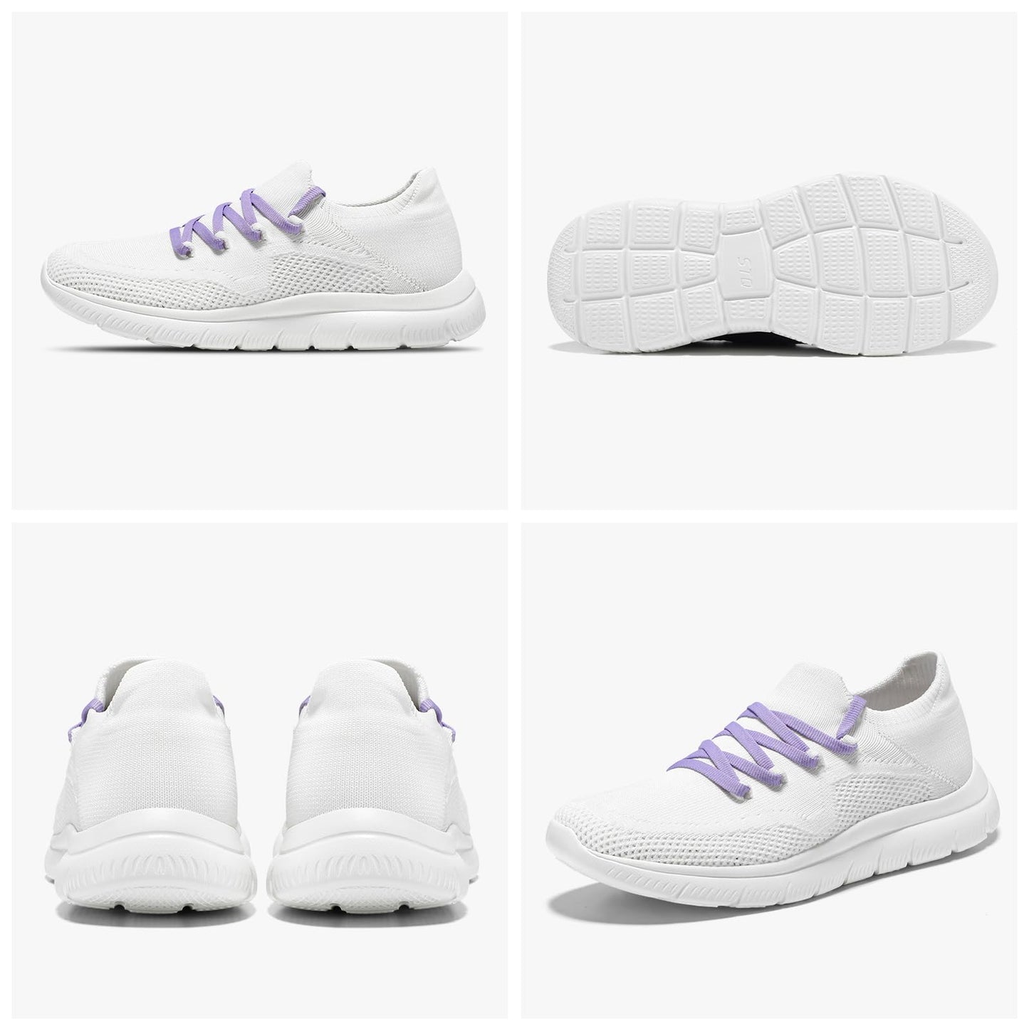 STQ Slip on Tennis Shoes Women Walking Gym Fitness Workout Shoes for Women White Purple Size 8.5