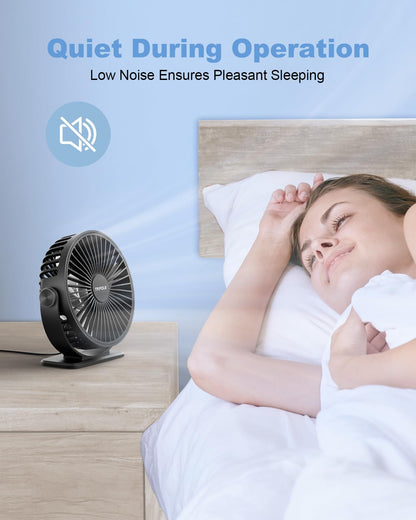 TriPole Desk Fan USB Powered Small Portable Fan, 3 Speeds Adjustable Strong Breeze Mini Personal Fans, 360° Rotation Quiet Plug In USB Fans for Desktop Bedroom Office Table Travel, Black, 4.9ft Cable