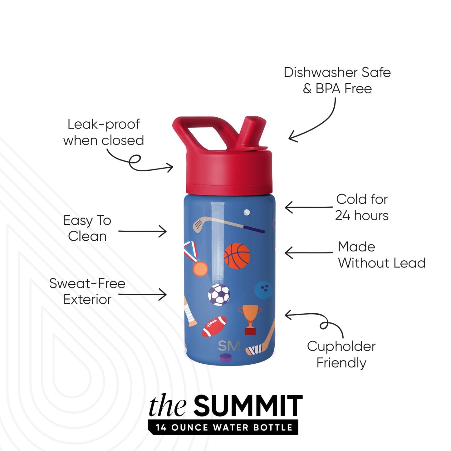 Simple Modern Kids Summit Water Bottle with Straw Lid | 14oz Stainless Steel Cup Insulated Tumbler for Toddlers, School | Sports Balls