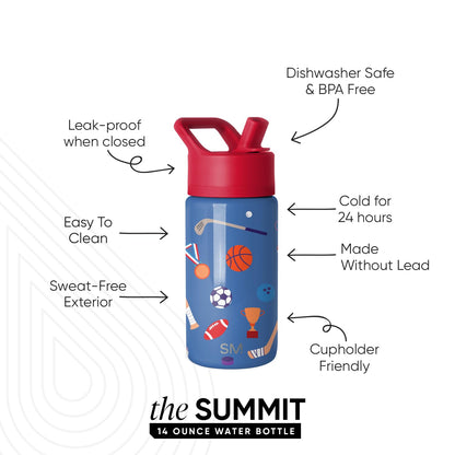Simple Modern Kids Summit Water Bottle with Straw Lid | 14oz Stainless Steel Cup Insulated Tumbler for Toddlers, School | Sports Balls
