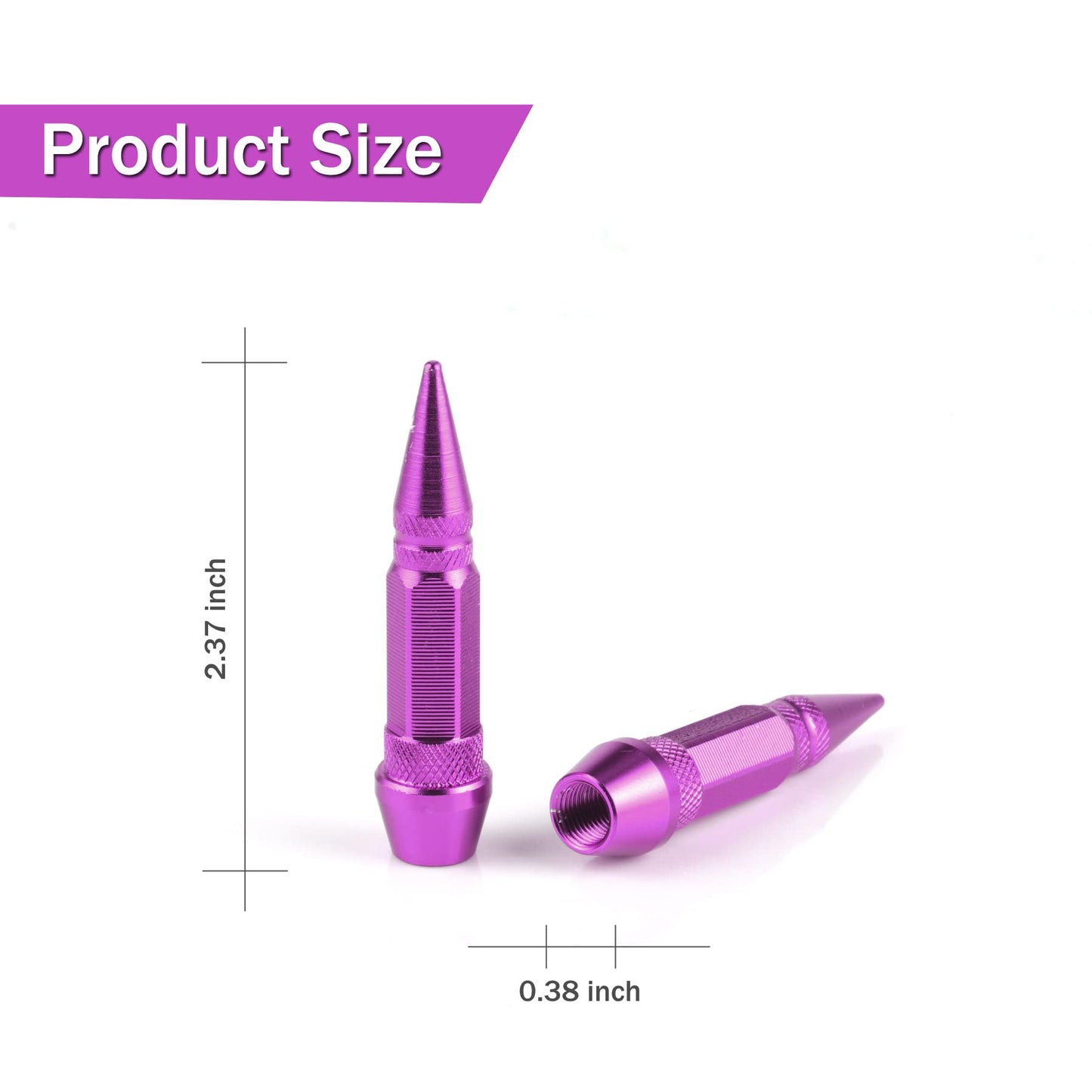 SINGARO 60mm Spiked Valve Caps, Aluminum Alloy Dustproof and Waterproof Tire Valve Stem Caps, Suitable for Cars, Trucks and Motorcycles (4PCS Purple)