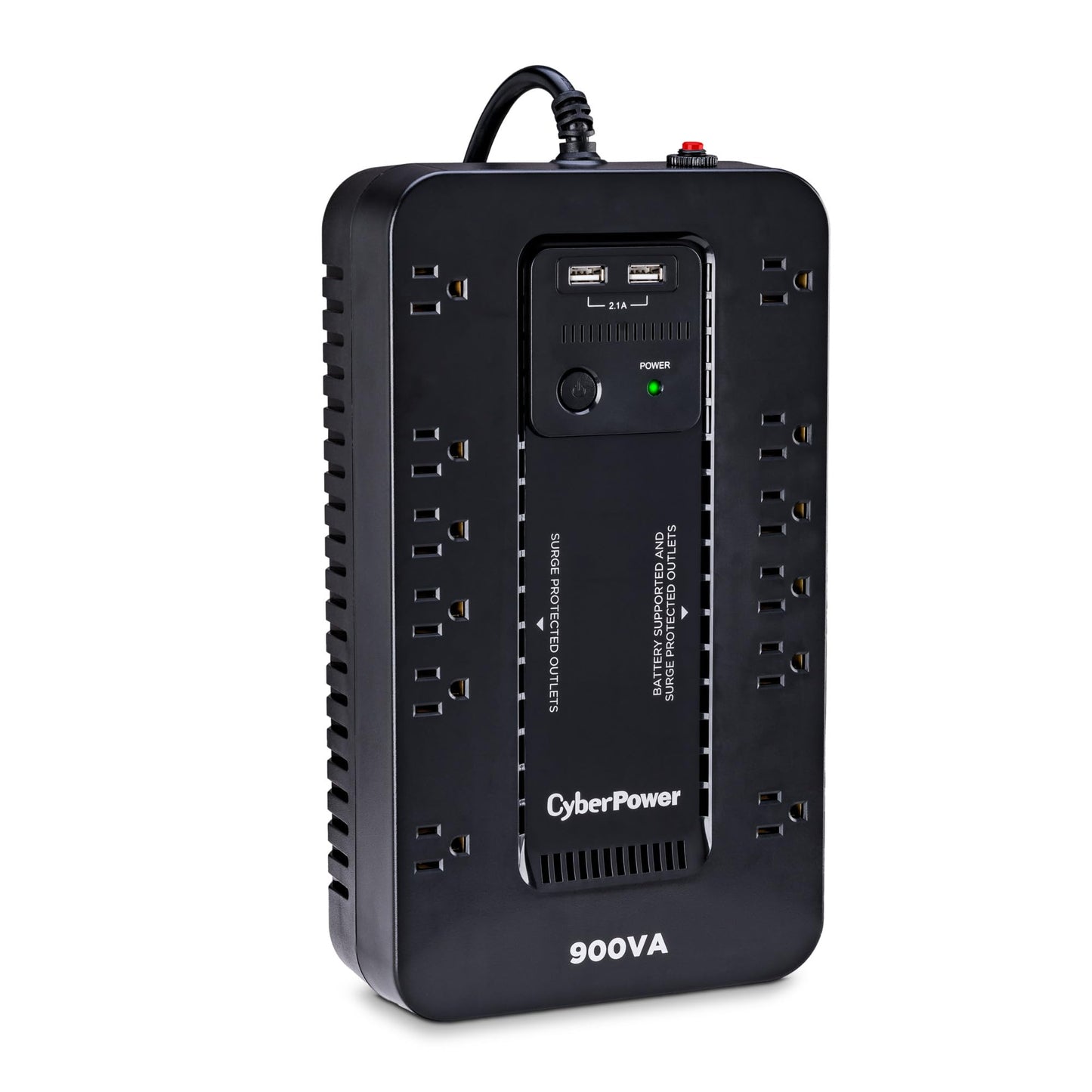 CyberPower ST900U Standby UPS System, 900VA/500W, 12 Outlets, 2 USB Charging Ports, Compact, Black