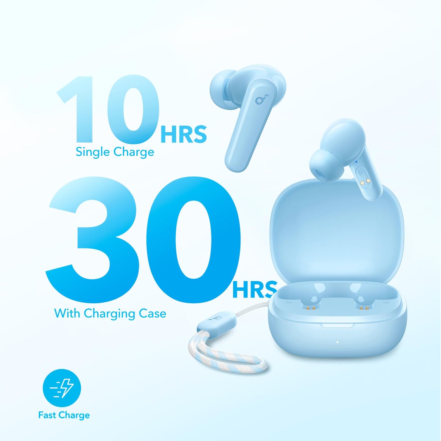 Soundcore by Anker P20i True Wireless Earbuds, 10mm Drivers with Big Bass, Bluetooth 5.3, 30H Long Playtime, Water-Resistant, 2 Mics for AI Clear Calls, 22 Preset EQs, Customization (Light Blue)