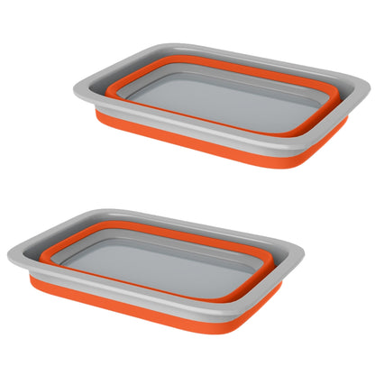 Set of 2 Multipurpose Wash Bins – 10-Liter Basins for Travel or Cleaning – Collapsible Bucket Camping Accessories by Wakeman (Orange)