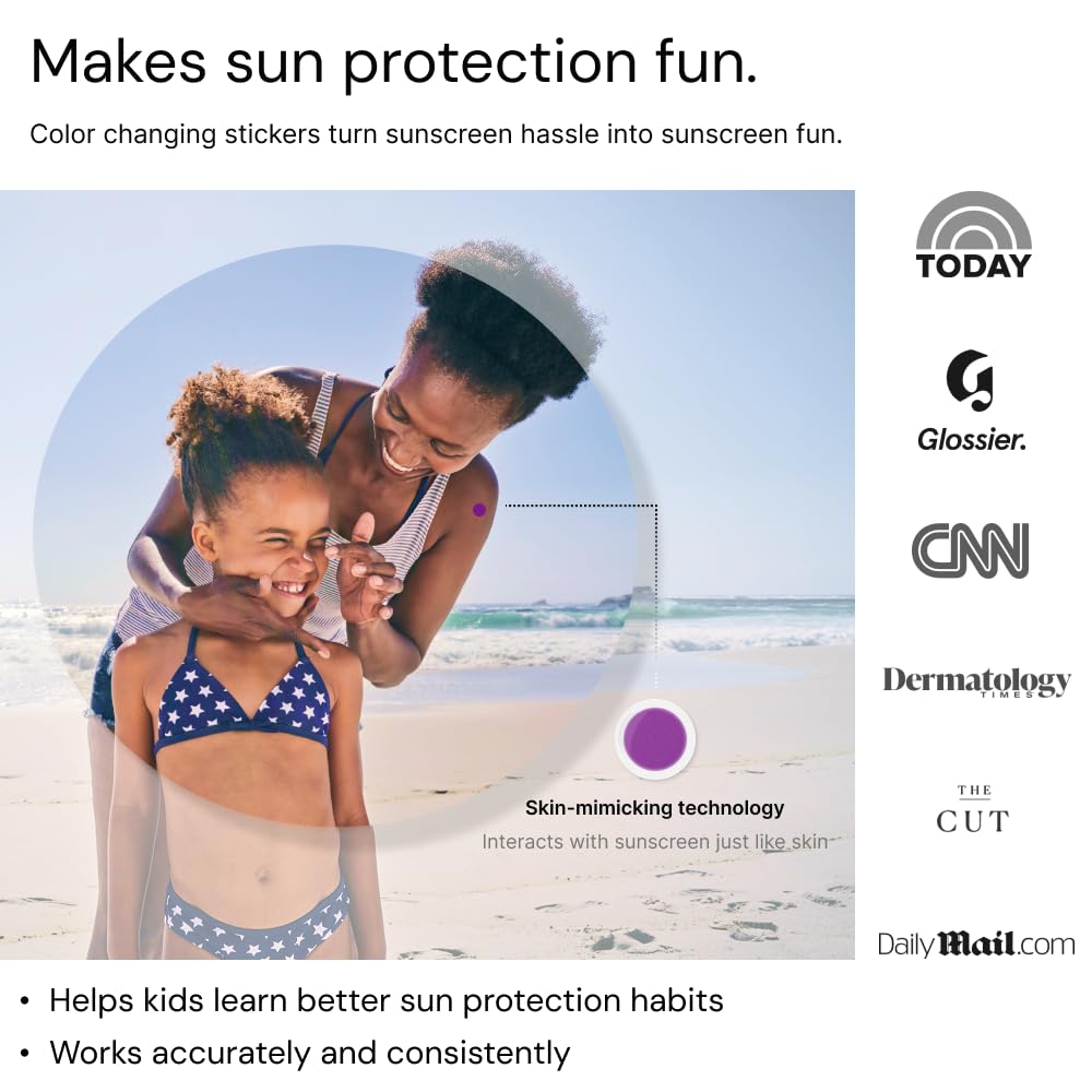SpotMyUV UV Detection Stickers for Sunscreen with Patented Dermatrue SPF Sensing Technology, Know When to Reapply Sunscreen to Help Prevent Sunburn, 16 Count