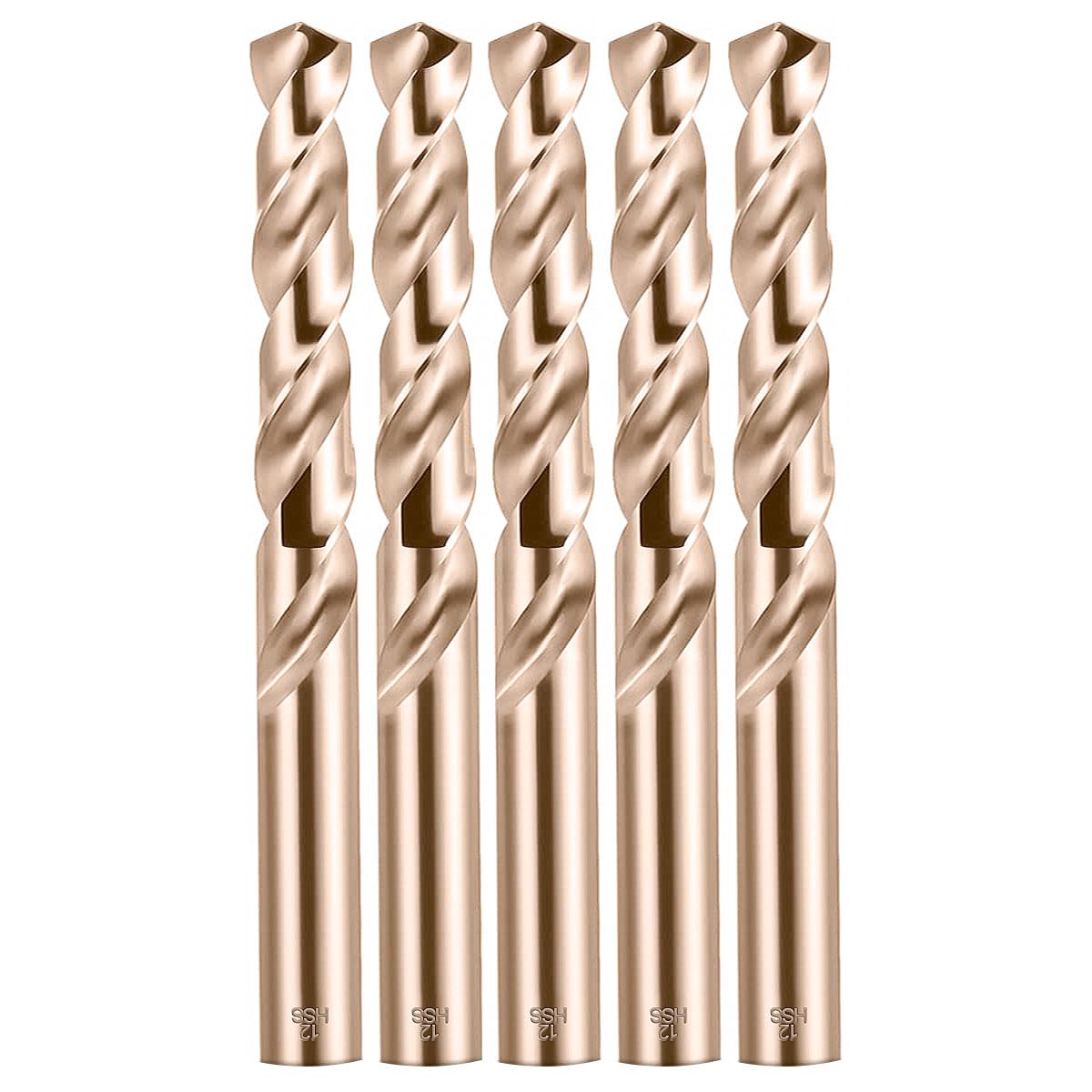 Cobalt Drill Bit Set 12mm - 5pcs, M35 Twist Drill Bits Straight Shank, 12mm High Speed Steel Drill Bits for Drilling in Hard Metal, Stainless Steel, Cast Iron