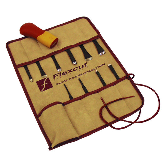 Flexcut Wood Carving Tools Set, 11 Piece SK107 | 10 High Carbon Steel Blades and Interchangeable ABS Handle Included