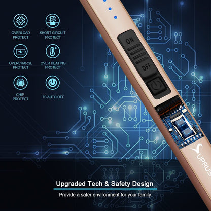 SUPRUS Electric Lighter Arc Windproof Flameless USB Rechargeable Lighter with Safety Lock for Candle BBQ Camping (Champagne Gold)